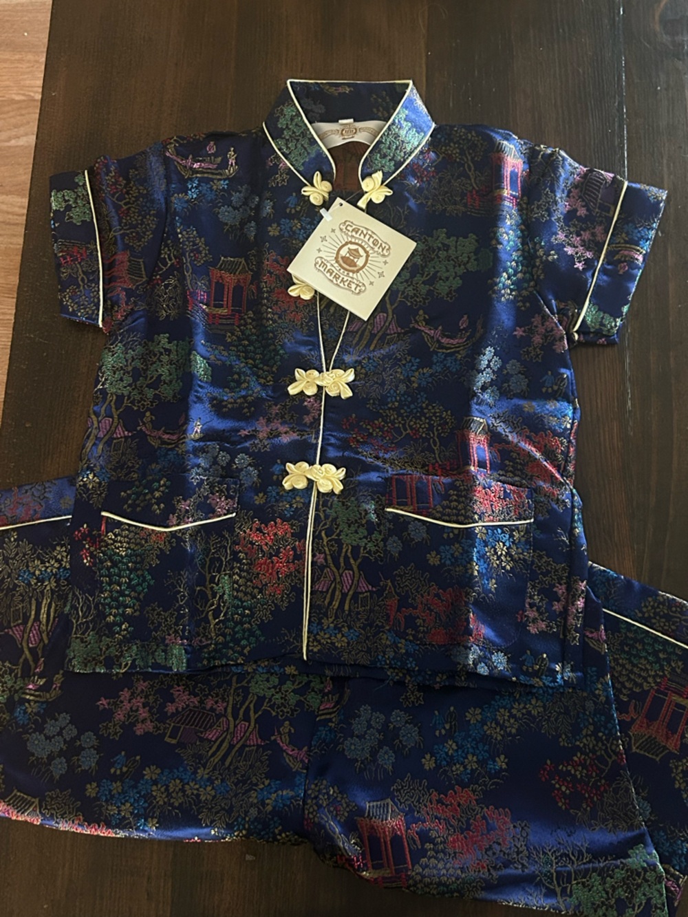 Kids Satin Matching Set - Navy Blue Floral Print by Canton Market